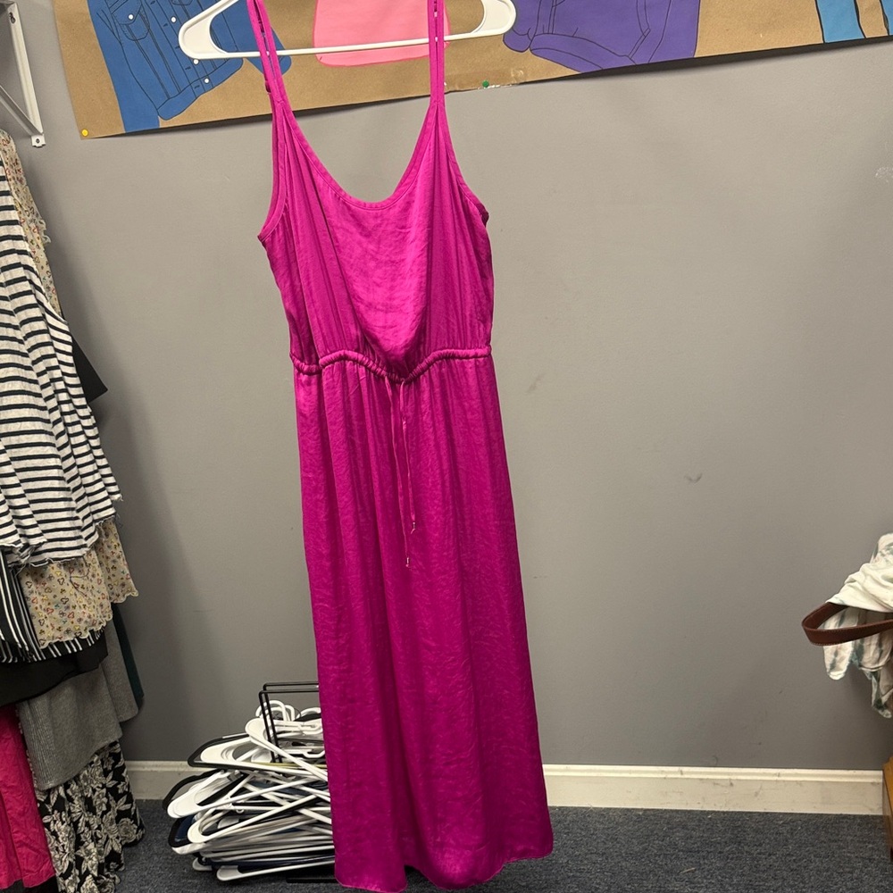 Athleta Fuchsia Sleeveless Maxi Dress with Adjustable Waist and straps .